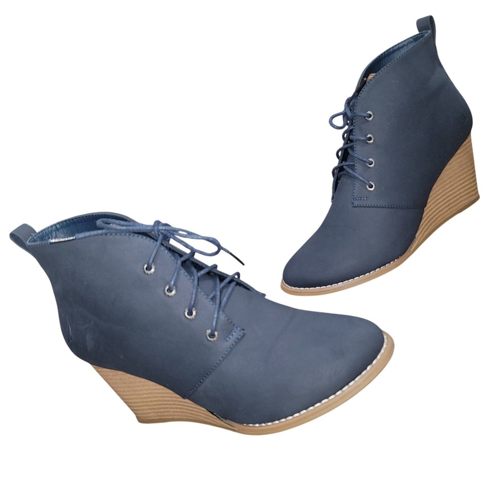 Nautica Waterline High Wedge Heel Blue Chukka Desert Ankle Booties Lace-Up Boho